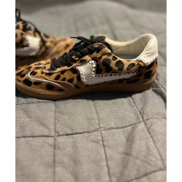 Dolce Vita Leopard Calf Hair Sneakers Tan Black White Leather 0537B Womens 8-9 - Picture 3 of 10